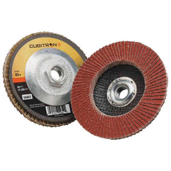 Cubitron II Flap Disc 967A, 4-1/2 in dia, 40 Grit, 5/8 in-11 Arbor, 13,300 RPM, Type 27 405-051141-55602
