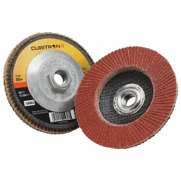 Cubitron II Flap Disc 967A, 4-1/2 in dia, 60 Grit, 5/8 in-11 Arbor, 13,300 RPM, Type 27 405-051141-55603