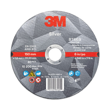 Silver Cut-Off Wheel, Precision Shaped Ceramic, 6 in Dia, 60 Grit, 0.875 Arbor Dia 405-051125-87469