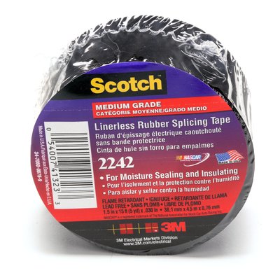 Linerless Electrical Rubber Splicing Tape 2242, 3/4 in W x 15 ft L, Black 500-061656