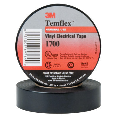 Temflex Friction Tape, 3/4 in x 60 ft, 13 mil, Black 500-571736