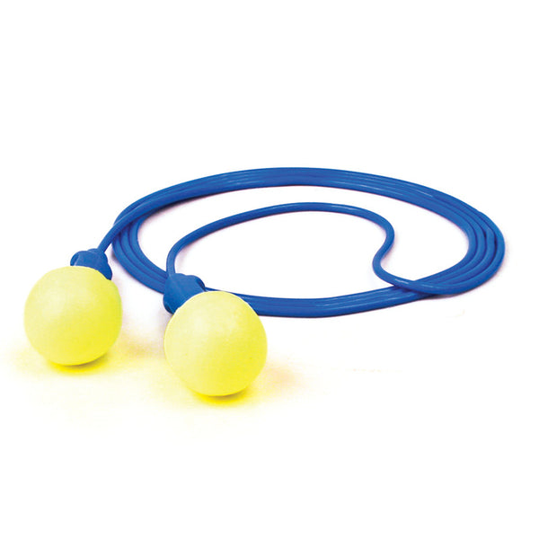E-A-R Push-Ins Foam Earplug, Polyurethane,Blue/Yellow, Corded 247-318-1003