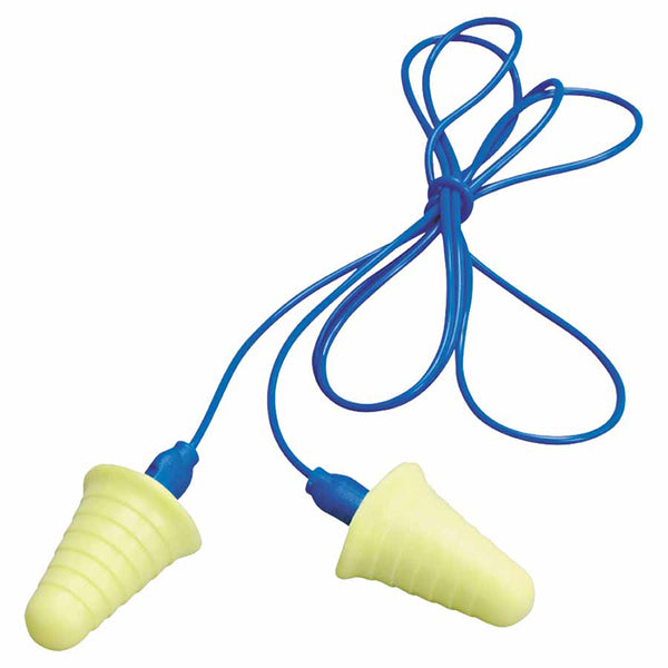 E-A-R Push-Ins w/Grip Ring Foam Earplugs, Polyurethane, Blue/Yellow, Corded 247-318-1009