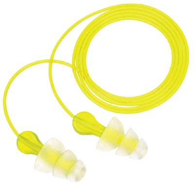 Tri-Flange Earplugs, Elastomeric Polymer, Clear, Corded 247-P3000