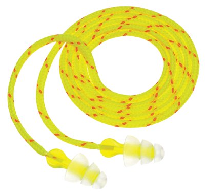 Tri-Flange Earplugs, Elastomeric Polymer, Clear, Cloth Cord 247-P3001