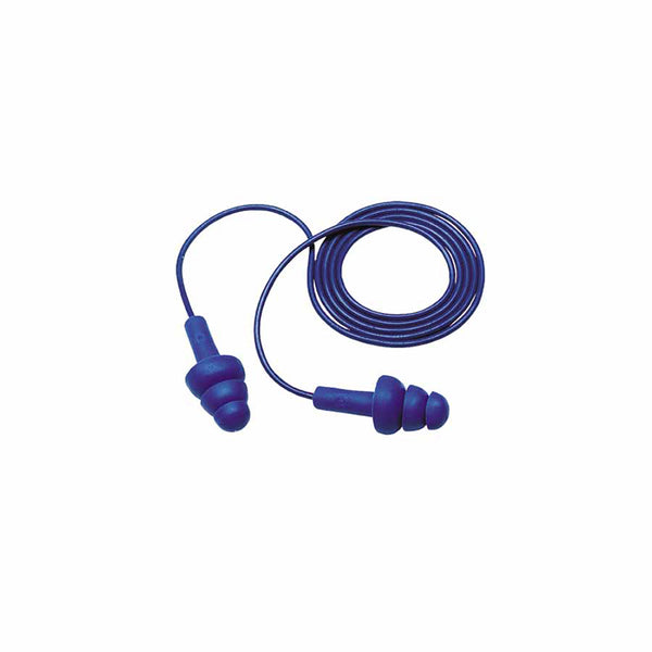E-A-R Ultrafit Earplugs, Elastomeric Polymer, Blue, Corded, Poly Bag, Metal Detectable 247-340-4017