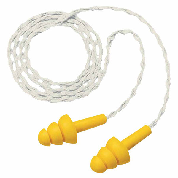 E-A-R Ultrafit Earplugs, Elastomeric Polymer, Yellow, Cloth Cord, Poly Bag 247-340-4036