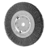 Narrow Face Crimped Wire Wheel Brush, 6 D x 5/8 W, .008 Carbon Steel, 8,000 rpm 419-80039