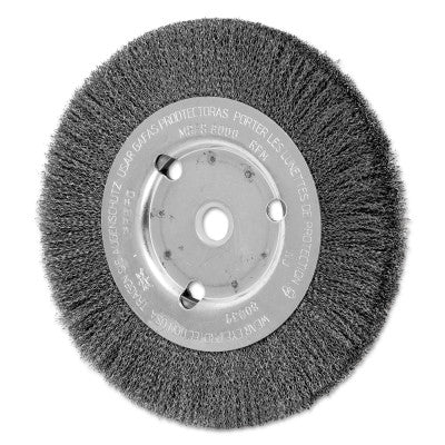 Narrow Face Crimped Wire Wheel Brush, 6 D x 5/8 W, .008 Carbon Steel, 8,000 rpm 419-80039