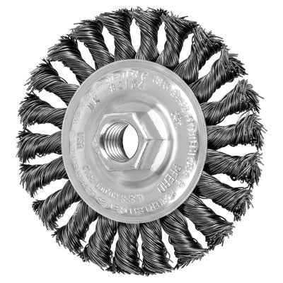 Threaded Knot Wheel Brushes, 4 in Dia., 5/8 in-11, 0.020 in, Carbon Steel 419-82154