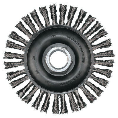 Stringer Bead Twist Knot Wheel, 4 dia x 3/16 W, .02 Carbon Steel, 5/8 in to 11 Arbor 419-82186