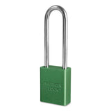 Solid Aluminum Padlocks, 1/4 in Dia, 3 in L X 3/4 in W, Green 045-A1107GRN