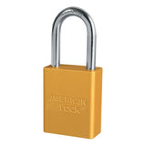 Solid Aluminum Padlock, 1/4 in dia, 1-1/2 in L x 3/4 in W, Yellow 045-A1106YLW