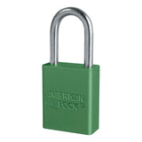 Solid Aluminum Padlock, 1/4 in dia, 1-1/2 in L x 3/4 in W, Green 045-A1106GRN