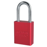 Solid Aluminum Padlocks, 1/4 in Dia, 1-1/2 in L x 3/4 in W, Red 045-A1106NRRED