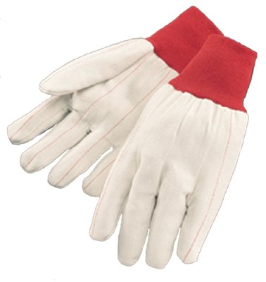 Cotton Canvas Double-Palm with Nap-in Finish Gloves, Red Knit-Wrist Cuff, Natural White, Large 101-1050