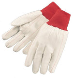 Cotton Canvas Double-Palm with Nap-in Finish Gloves, Red Knit-Wrist Cuff, Natural White, Large 101-1050