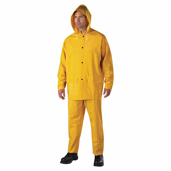 3-Pc Rainsuit, Jacket/Hood/Overalls, 0.35 mm, PVC Over Polyester, Yellow, X-Large 101-9000-XL