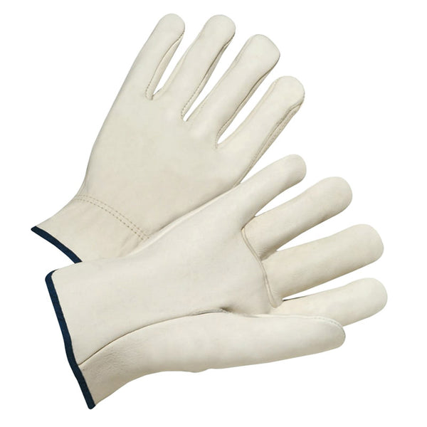 Quality Grain Cowhide Leather Driver Gloves, Large, Unlined, Natural, Shirred Elastic Back 101-4000L