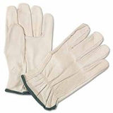 Quality Grain Cowhide Leather Driver Gloves, Medium, Unlined, Natural, Shirred Elastic Back 101-4000M