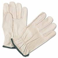 Quality Grain Cowhide Leather Driver Gloves, Medium, Unlined, Natural, Shirred Elastic Back 101-4000M