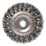 Aggressive Cleaning Knot Wheel Brush, 3 in D x 3/8 in W, 0.014 in Carbon Steel, 1/2 in 102-BW-720C