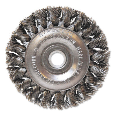 Aggressive Cleaning Knot Wheel Brush, 3 in D x 3/8 in W, 0.014 in Carbon Steel, 1/2 in 102-BW-720C