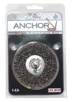 Crimped Wheel Brush, 3 in D, .014 in Carbon Steel Wire, Pop 102-CFX-3POP