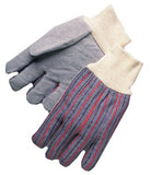 Leather Palm Knit Wrist Cotton Gloves, Men's, Cowhide, Pearl Gray, Striped Back 101-2010