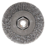 Light Duty Crimped Wheel Brush, 4 in dia x 1/2 in W, 0.014 Carbon Steel Wire, 14000 RPM 102-BW-450