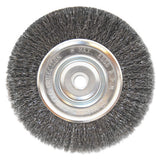 Light Duty Crimped Wheel Brush, 6 dia x 1/2 W, 0.014 Carbon Steel, 5/8 in - 1/2 in 102-BW-605
