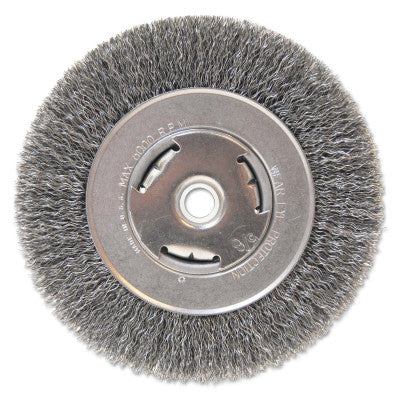 Light Duty Crimped Wheel Brushes, 6 D x 7/8 W, 0.014 Carbon Steel, 5/8 in - 1/2 in 102-BW-610