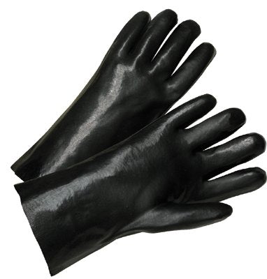PVC Coated Gloves, Standard Smooth Grip, Cotton-Knit Interlock Lining, 12 in, Large, Black 101-7005