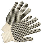 Medium Weight Seamless String-Knit Gloves w/Single-Sided PVC Dot Grips, Men's, Knit Wrist, Natural White/Black PVC Dots 101-6710