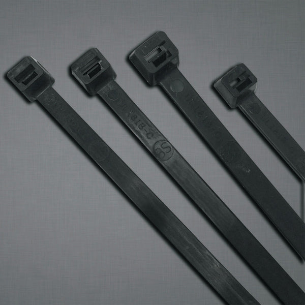 UV Stabilized Cable Ties, 18 lb Tensile Strength, 4.1 in L, Black, 100 EA/BG 102-418UVB
