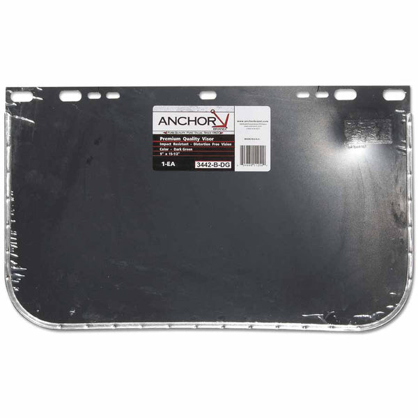 Visor, Dark Green, Aluminum Bound, 9 in x 15-1/2 in, for Jackson Safety Head Gear/Cap Adaptors 101-3442-B-DG