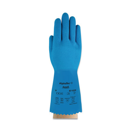 AlphaTec 87-029 Natural Latex Rubber Glove, Size 11, Blue 012-87-029-11
