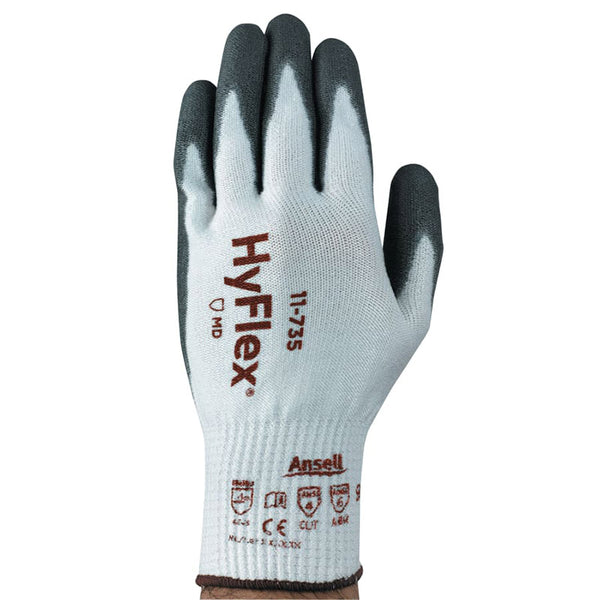 11-735 Polyurethane Palm Coated Gloves, Size 7, White/Gray 012-11-735-7