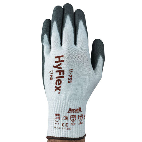 11-735 Polyurethane Palm Coated Gloves, Size 8, White/Gray 012-11-735-8