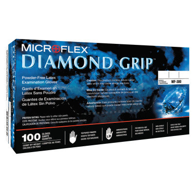 Diamond Grip MF-300 Disposable Latex Powder-Free Gloves, 6.3 mil Palm/7.9 mil Finger, Small, Natural 748-MF-300-S