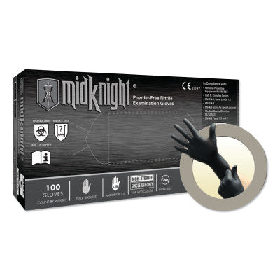 MidKnight MK-296 Disposable Nitrile Gloves, 4.7 mil Palm, 5.5 mil Fingers, Medium, Black 748-MK-296-M