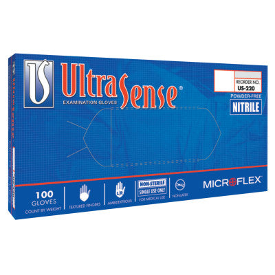 UltraSense US-220 Nitrile Disposable Gloves, Finger -11 mm; Palm -8 mm, X-Large, Blue 748-US-220-XL