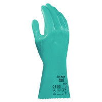 39-124 14 in Reinforced Nitrile Gloves, Gauntlet Cuff, Interlock Knit Cotton Liner, Size 10, Green 012-39-124-10