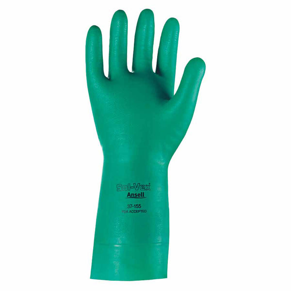 37-155 Nitrile Gloves, Gauntlet Cuff, Unlined, Size 10, Green, 15 mil 012-37-155-10
