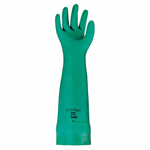 37-185 Nitrile Gloves, Gauntlet Cuff, Unlined, Size 10, Green, 22 mil 012-37-185-10