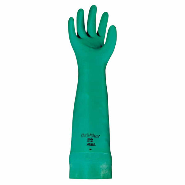37-185 Nitrile Gloves, Gauntlet Cuff, Unlined, Size 10, Green, 22 mil 012-37-185-10
