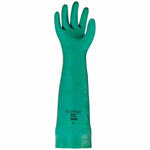 37-185 Nitrile Gloves, Gauntlet Cuff, Unlined, Size 9, Green, 22 mil 012-37-185-9
