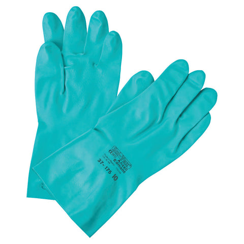 37-175 Nitrile Gloves, Gauntlet Cuff, Cotton Flock Lined, Size 10, Green, 17 mil 012-37-175-10