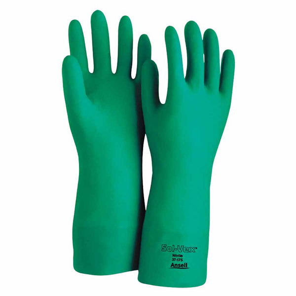 37-175 Nitrile Gloves, Gauntlet Cuff, Cotton Flock Lined, Size 9, Green, 17 mil 012-37-175-9