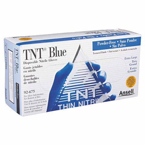92-675 Nitrile Powder-Free Disposable Gloves, Textured Fingers, 4.3 mil Palm/5.5 mil Fingers, X-Large, Blue 012-92-675-XL
